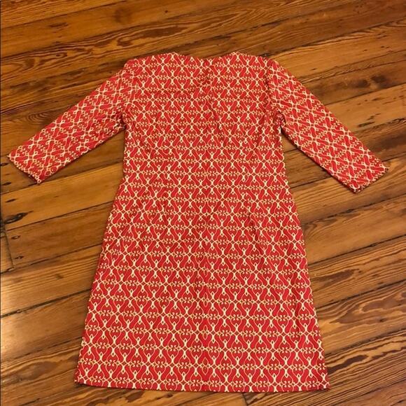 NWT J. McLaughlin XS Sophia Shift Dress Heartsong Scarf Print Red Gold - Picture 3 of 5